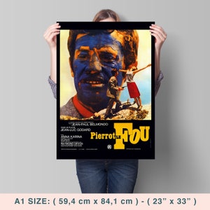 Pierrot le Fou, Jean-Luc Godard, J. P. Belmondo, Anna Karina, 1965 - Póster de película HQ, papel semibrillante premium