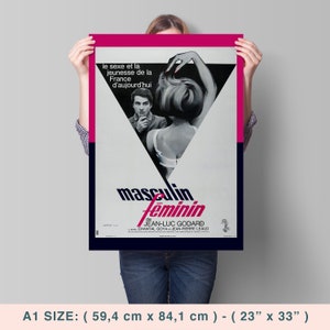 Masculin Feminin, Jean-Luc Godard, 1966 - Póster de película vintage de alta calidad, papel semibrillante de primera calidad