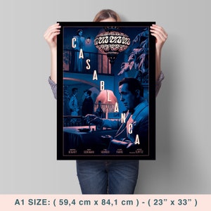 Casablanca, Michael Curtiz, Humphrey Bogart, Ingrid Bergman, 1942 - Vintage geïllustreerde filmposter, Premium semi-glanzend papier