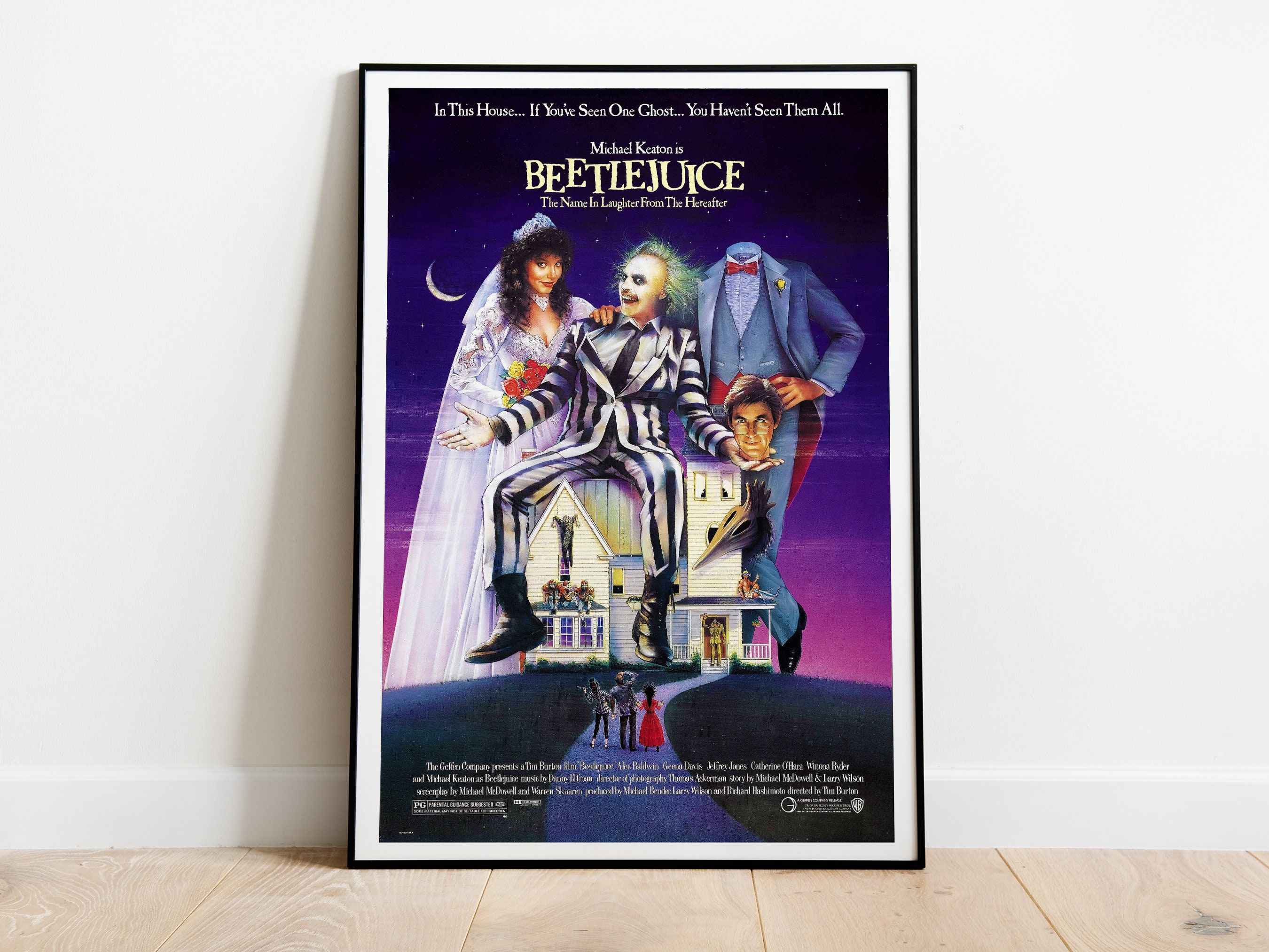 Beetlejuice, Tim Burton, Alec Baldwin, Winona Ryder, 1988 - HQ Retro Vintage Movie Poster, Premium Semi-Glossy Paper