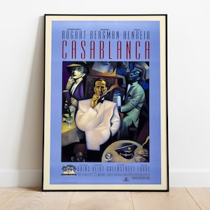 Casablanca, Michael Curtiz, Humphrey Bogart, Ingrid Bergman, 1942 - Poster del film illustrato vintage, carta semilucida premium