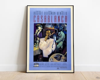 Casablanca, Michael Curtiz, Humphrey Bogart, Ingrid Bergman, 1942 - Vintage Illustrated Movie Poster, Premium Semi-Glossy Paper