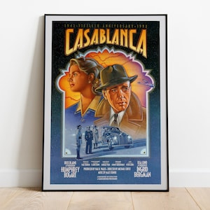 Casablanca, Michael Curtiz, Humphrey Bogart, Ingrid Bergman, 1942 - Vintage Illustrated Movie Poster, Premium Semi-Glossy Paper
