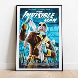 The Invisible Man, James Whale, 1933 - Vintage Illustrated Movie Poster, Premium Semi-Glossy Paper