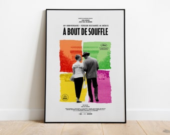 A Bout de Souffle, Breathless, Jean Luc Godard, Jean Paul Belmondo, 1960 - High Quality Vintage Movie Poster, Premium Semi-Glossy Paper