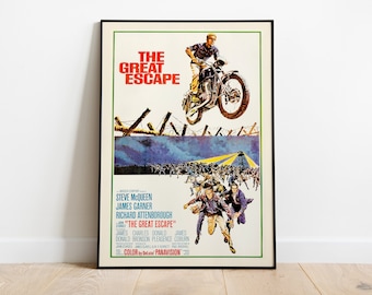 The Great Escape, Steve McQueen, 1963 - HQ Retro Vintage Movie Poster, Premium Semi-Glossy Paper