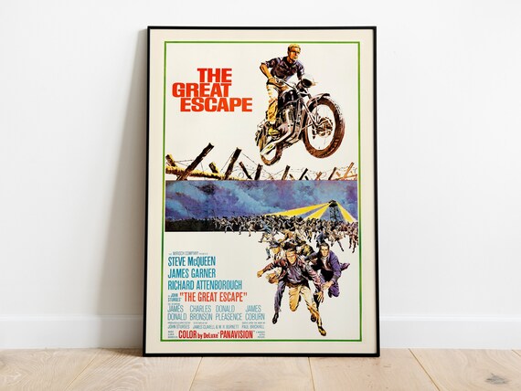 The Great Escape, Steve McQueen, 1963 - HQ Retro Vintage Movie Poster, Premium Semi-Glossy Paper