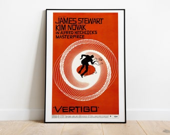 Vertigo, Alfred Hitchcock, James Stewart, 1958 - Vintage Illustrated Movie Poster, Premium Semi-Glossy Paper