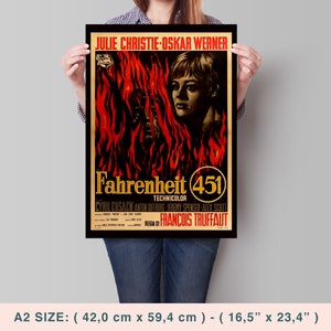 Fahrenheit 451, François Truffaut, Julie Christie, 1966 High Quality Vintage Retro Movie Poster, Premium Semi-Glossy Paper image 3