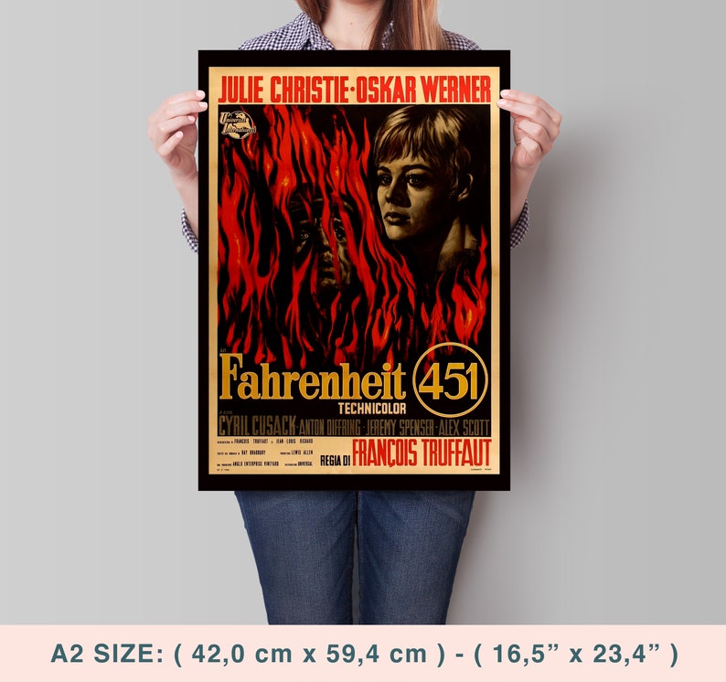 Fahrenheit 451, François Truffaut, Julie Christie, 1966 High Quality Vintage Retro Movie Poster, Premium Semi-Glossy Paper image 3