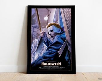 Halloween, John Carpenter, Jamie Lee Curtis, 1978 - HQ Illustrated Retro Movie Poster, Premium Semi-Glossy Paper