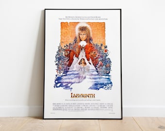 Laberinto, Jim Henson, David Bowie, 1986 - Póster de película vintage de alta calidad, papel semibrillante premium