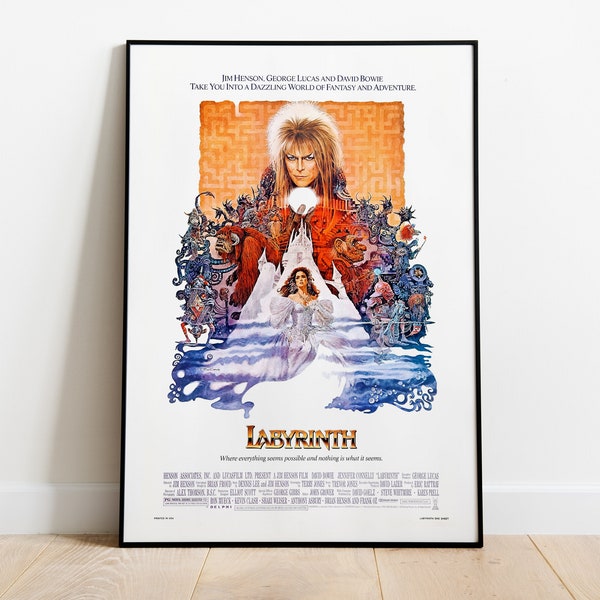 Labyrinth, Jim Henson, David Bowie, 1986 - HQ Vintage Movie Poster, Premium Semi-Glossy Paper