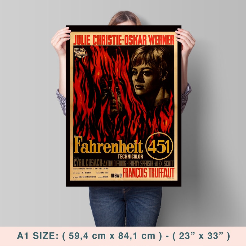 Fahrenheit 451, François Truffaut, Julie Christie, 1966 High Quality Vintage Retro Movie Poster, Premium Semi-Glossy Paper image 2