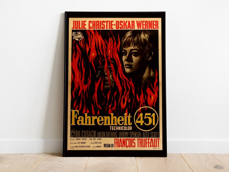 Fahrenheit 451, François Truffaut, Julie Christie, 1966 High Quality Vintage Retro Movie Poster, Premium Semi-Glossy Paper image 1