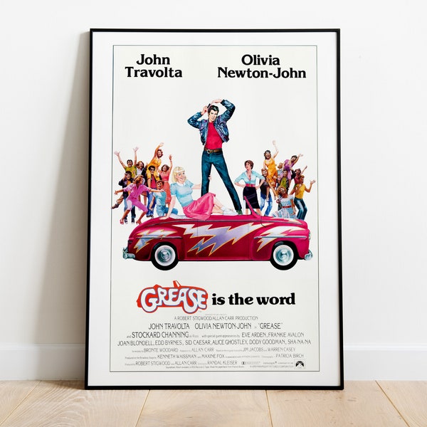 Graisse, Randal Kleiser, John Travolta, Olivia Newton John, 1978 - affiche de film rétro vintage, papier semi-brillant Premium