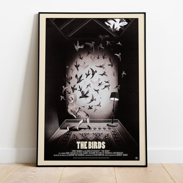 The Birds, Alfred Hitchcock, 1963 - Retro Movie Poster, Premium Semi-Glossy Paper