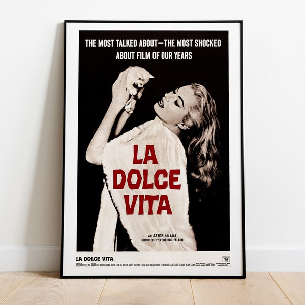 La Dolce Vita, Federico Fellini, Marcello Mastroianni, Anita Ekberg, 1960 - Vintage Movie Poster, Premium Semi-Glossy Paper