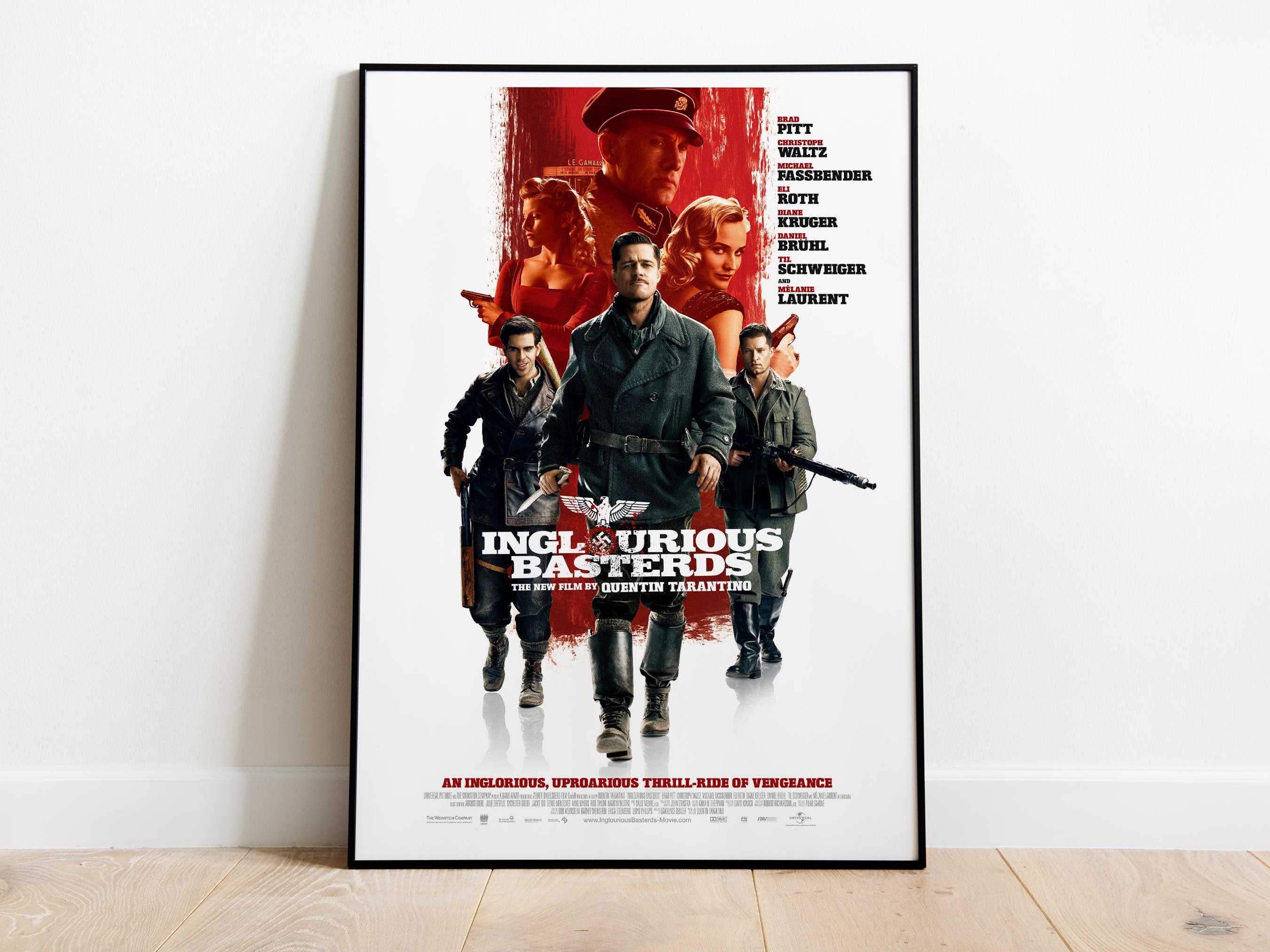 Inglourious Basterds, Quentin Tarantino, Brad Pitt, Christoph Waltz,  Michael Fassbender, 2009 - HQ Movie Poster, Premium Semi-glossy Paper - Etsy, image size:2700x2025