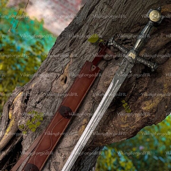 Hand Forged Damascus Steel King Solomon Crusader Sword ( Star of David pommel) Medieval Sword, Knight Templar Sword, Gifts for him/Boyfriend