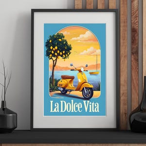 La Dolce Vita Vespa Poster – Italian Summer Print, Vintage Travel Wall Art, Coastal Scooter Decor, Printable Digital Download