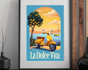 La Dolce Vita Vespa Print – Vintage Italian Coastal Art (Digital Download)