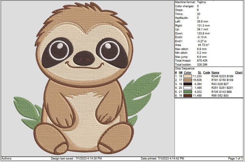 Sloth Machine Embroidery Design Kawaii Sloth Embroidery - Etsy UK