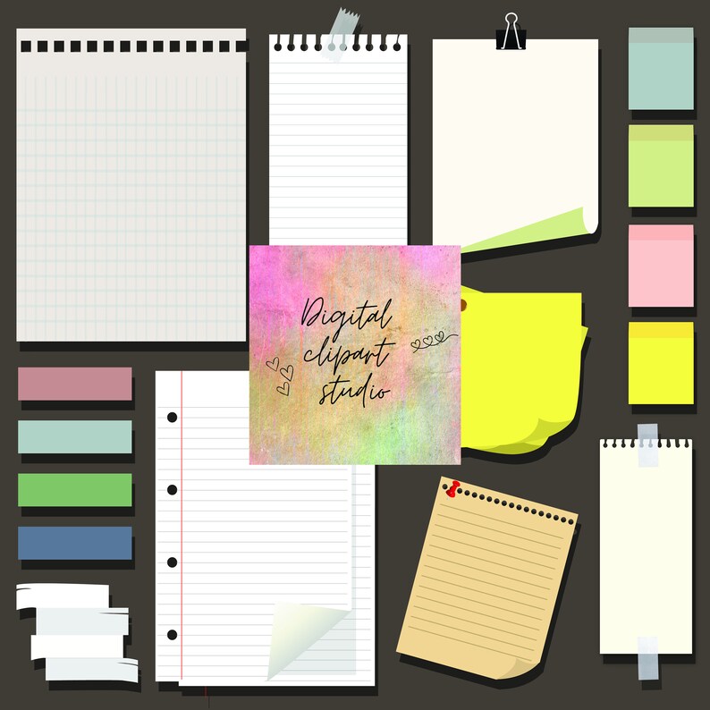 Watercolor Note Paper Clipart Stationary Graphics Planner Illustration ...