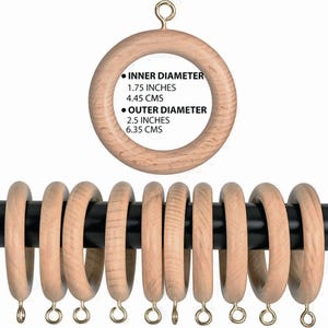 Handgemachte hölzerne Vorhangring für hängenden Vorhang | Holz-Draperie-Ring [Innendurchmesser 1,75 &quot;bis 2,5&quot; Zoll] Vintage Gardinenstange Ringe -Buchenholz