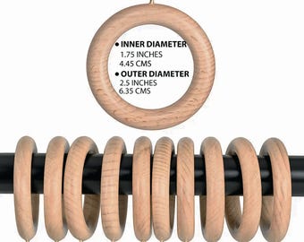 Anillas de cortina de madera de haya hechas a mano: deslizamiento suave, diámetro interior de 4,3 a 6,35 cm