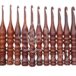 Handcrafted Wooden Crochet Hook Set Of 7/13 For Crocheting&Knitting Weave Yarn Craft All Crochet Hook Engraved With Size Best Gift For Her