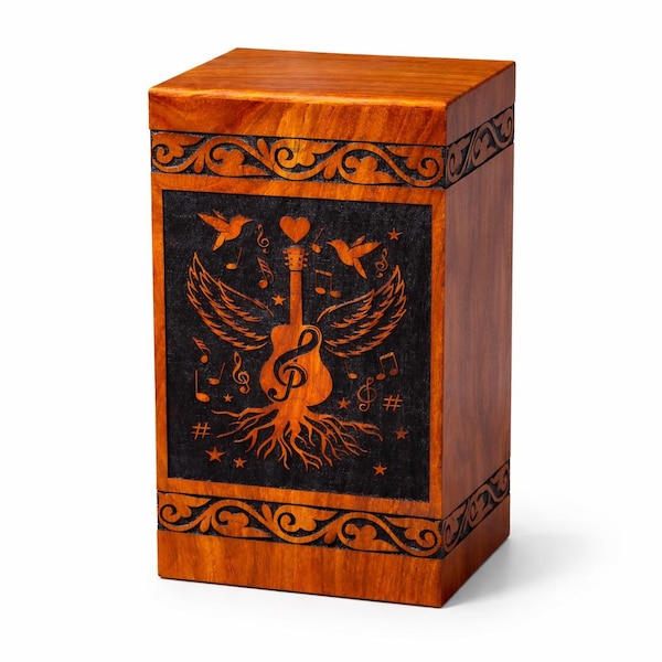 Handcrafted Wooden Urn Box | Guitar Memorial Keepsake Cremation Urn | Sympathy Gift for Loved One