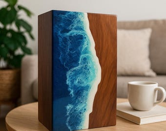 Handmade Wooden Cremation Urn - Personalized Resin Inlay Memorial Keepsake human ashes box