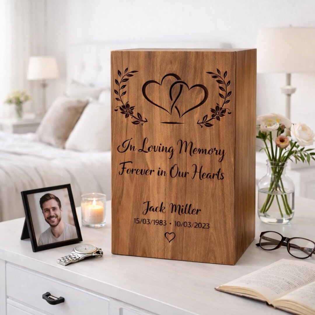 Personalized Wooden Urn Box – Custom Engraved Memorial Keepsake ...