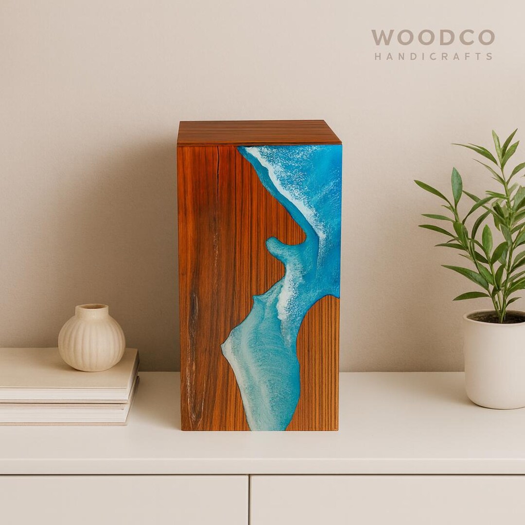 Handcrafted Rosewood Cremation Urn Box: Ocean Wave Design, Memorial ...