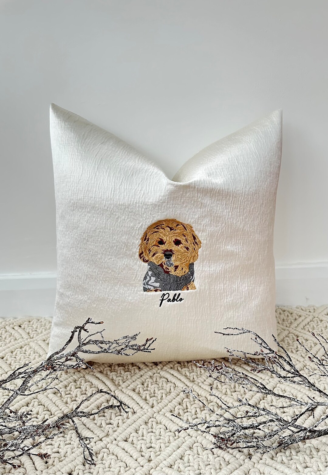 Custom Pet Pillow, Embroidery Pillow, Personalized Pet Pillow, Custom