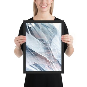Framed Poster Original art painting Navy light Blue Ash pink white modern floral print Quality Matte Paper Poster Fluid art Giclée print