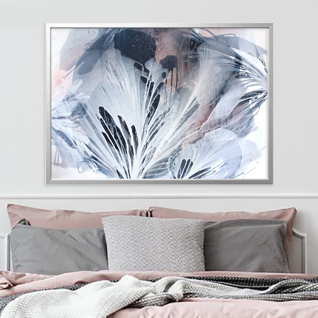 Blue and Ash Pink Original Abstract Painting Flow Liquid Art Blossom ...