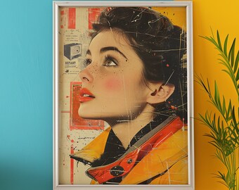 Descarga digital de arte pop de los 70, chica alemana, arte mural de moda, impresión moderna de los 70, revistas retro, póster de portada de revista, impresión fotográfica vintage