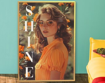 70s Pop Art, Girl in Orange Flowers, Groovy 70s Print, Vintage Photo Print, Orange Bliss, Trending Wall Art, Coastal Cowgirl, Magazine Cover