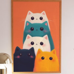 Whimsical Cat Poster - Cute Colorful Cats Print - Wall Art for Kids Room or Nursery - Free Shipping!