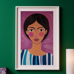 Bold Modern Woman Portrait Print, Contemporary Woman Illustration, Colorful Feminine Wall Art,Free Shipping, Fine Art Options