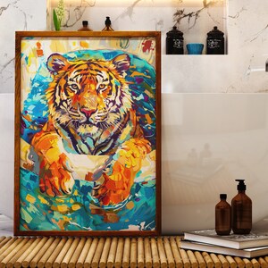 Jungle Majesty: Tiger Bathroom Print, Maximalist Dopamine Decor, Kitsch Aesthetic, Tiger In a Bath Print, Preppy Wall Art, Trendy Decor