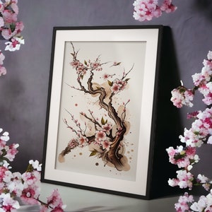 Cherry Blossoms Japanese | Japaniese Sakura watercolor Painting | Floral Decors |  Floral Art | Digital download | Wall Art PRINTABLE