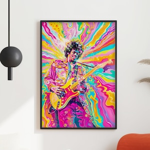 Psychedelic Jimi Hendrix Print, Rock and Roll Icon, Musician Print, Psychedelic Art, Rock Concert Poster, Gift for Music lovers