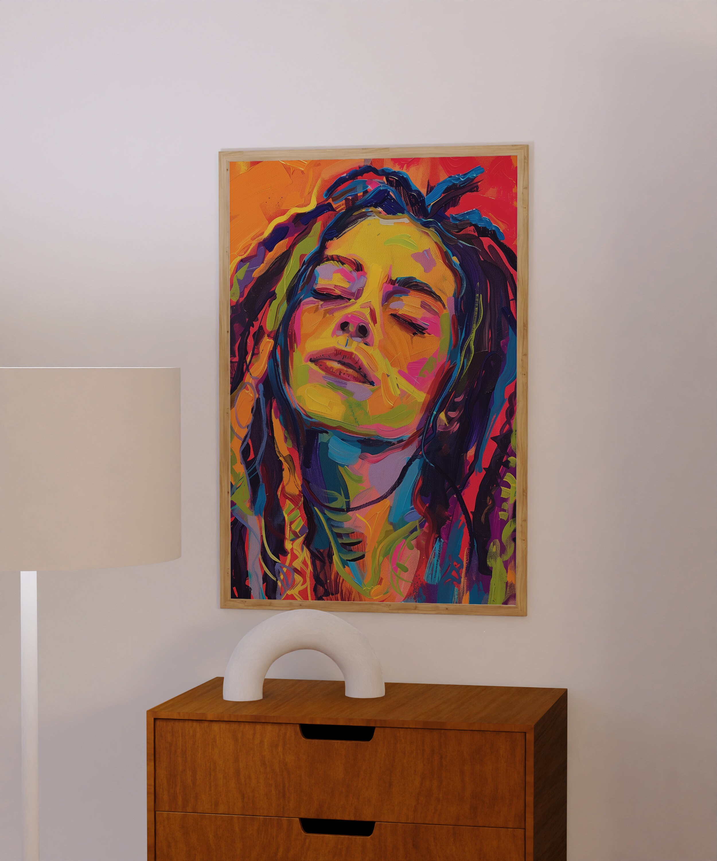 Finger Painting Hippie Girl Wall Art, Digital Download, Dopamineboosting, Gouache Dye, Vibrant