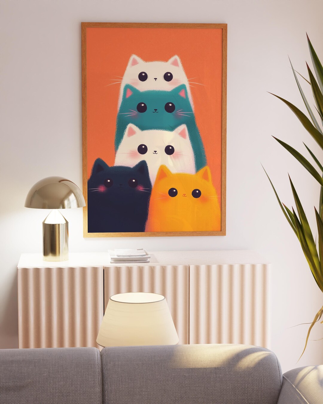 Whimsical Cat Poster - Cute Colorful Cats Print - Wall Art for Kids ...