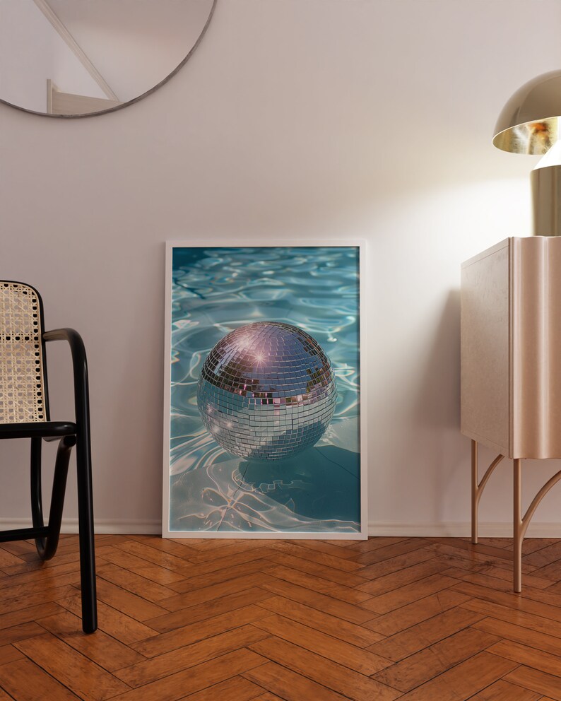 Disco Ball Pool Poster, Pool Party Disco Vibes, Funky Disco Ball Poster ...