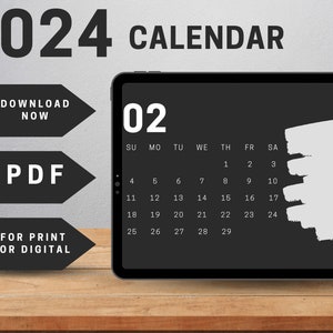 2024 Dark Minimalist Calendar - Printable/Digital PDF Download - Clean and Modern Design for Home or Office