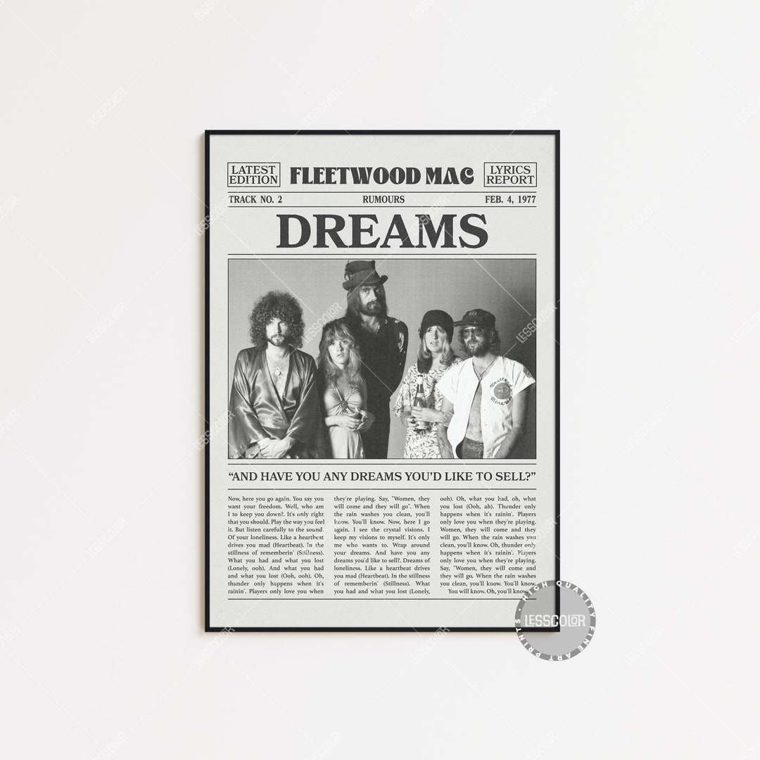 Fleetwood Mac Retro Newspaper Print Dreams Poster Dreams Etsy